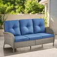 thumbnail image 2 of POCASSY 72 Inch Width Outdoor Wicker Sofa Patio Couch with Cushions, All Weather Gray Wicker Sofa Patio 3 Seater Sofa Couch for Porch, Deck, Balcony, Blue, 2 of 9