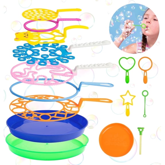 HiberyHom 15 Pcs Big Bubble Wands Set for Kids, Giant Bubble Maker Toys with Tray for Summer Outdoor Activities Party Favors Gifts & Wedding