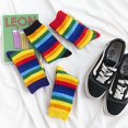 thumbnail image 2 of Nvzi multi-color cotton rainbow socks -3 pairs, one size fits all comfortable round neck socks with bright rainbow stripes, suitable for casual, sports, and year-round wear, style 03, 2 of 2