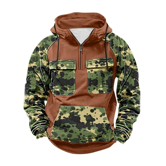 Men's Cargo Camouflage Print Multi-Pocket Sports Training Ralan Long Sleeve Hoodie