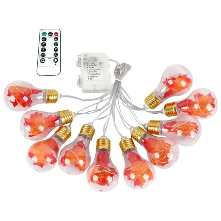 

Veki Thanksgiving Copper Wire Light Bulb Maple Leaf Light String Festival String Lights 4 Meters 10 Lights With Water Proof Battery Box