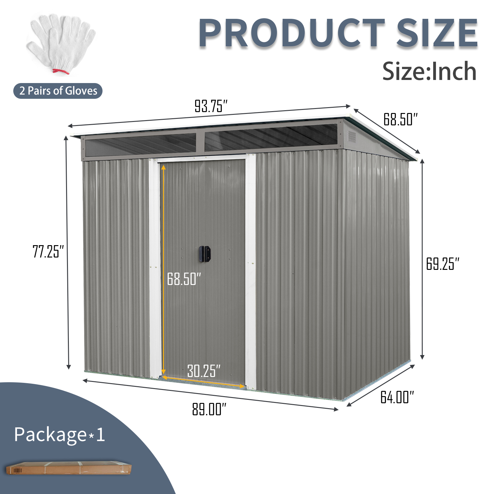Alvantor Outdoor Storage Shed 8 x 6 Ft Metal Garden Shed with Sliding Doors and Transparent plate for Backyard, Garden Gray