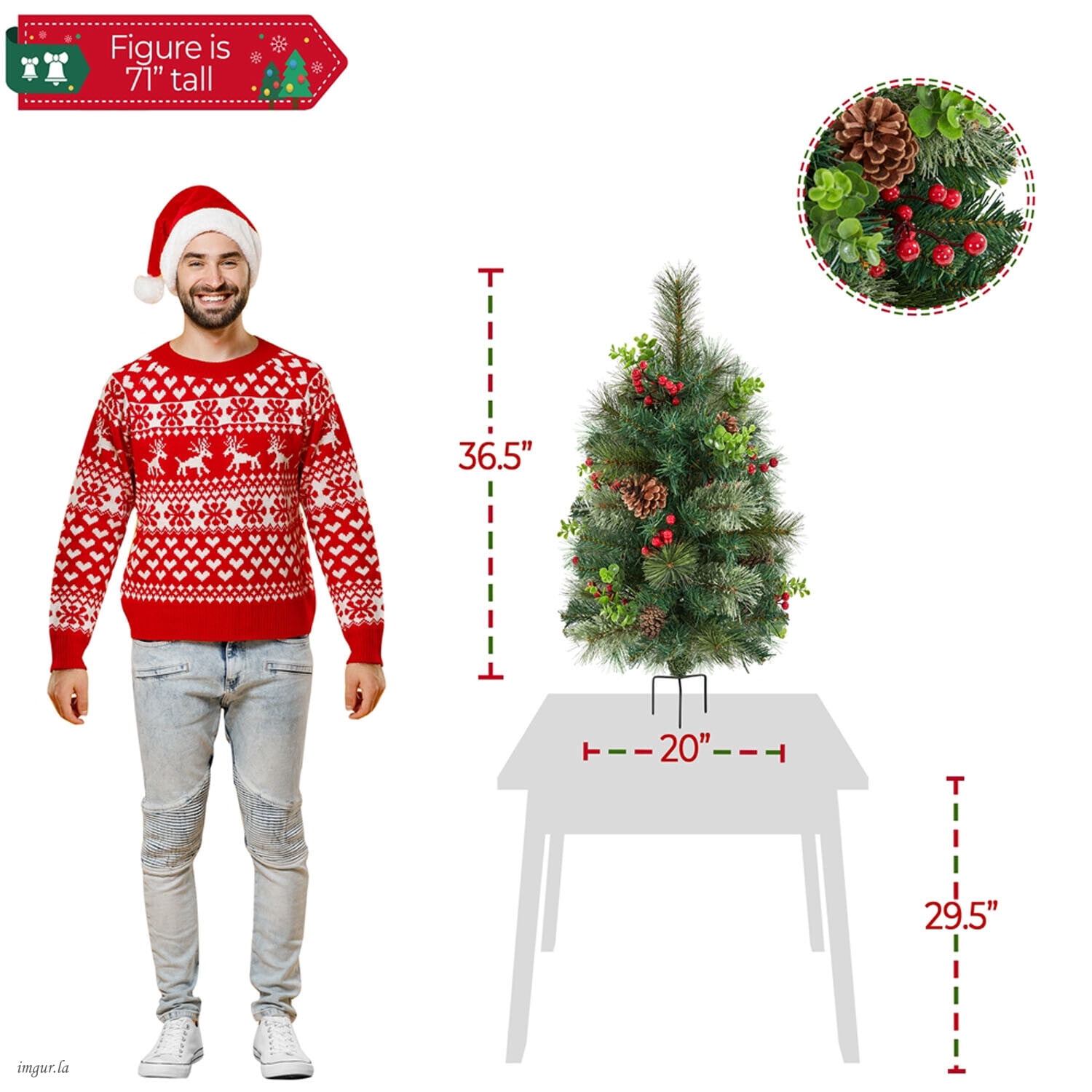 Alden Design Set of 2 3FT Pre-lit Outdoor Pathway Christmas Trees with Stakes,Red Berries and Pinecones for Driveway, Yard, Garden, Green