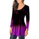 thumbnail image 4 of ICHUANYI Clearance Women's Casual Long Sleeve Open Button Round Neck Loose Fit Pleated Tunic Shirt Blouse Tops(Purple, L) ICHUANYI WER2023081106514, 4 of 5
