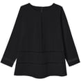 thumbnail image 6 of Women's 3/4 Sleeve Tops Dressy Casual Pleated Crew Neck Business Work Blouses Office Shirts,Black,L, 6 of 9