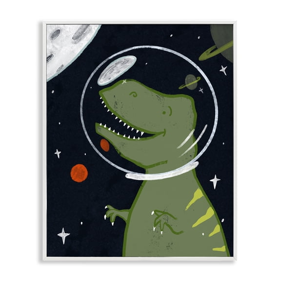 Stupell Industries Contemporary Fantasy Dinosaur Astronaut Milky Way Space T-Rex White Framed Giclee Art, 11 x 14, by Lil' Rue