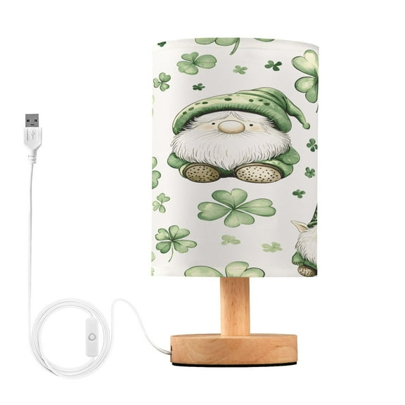 Small Table Lamp LED Bedside Nightstand Lamps with Fabric Shade Decor Desk Lamp for Living Room Bedroom Office Green Gnomes and Clover