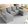 thumbnail image 2 of Walsunny Sectional Sofa Set, 110" U-Shaped Polyester Couch, 4 Seat Lounge Sleeper with Double Chaise for Living Room Gray, 2 of 6