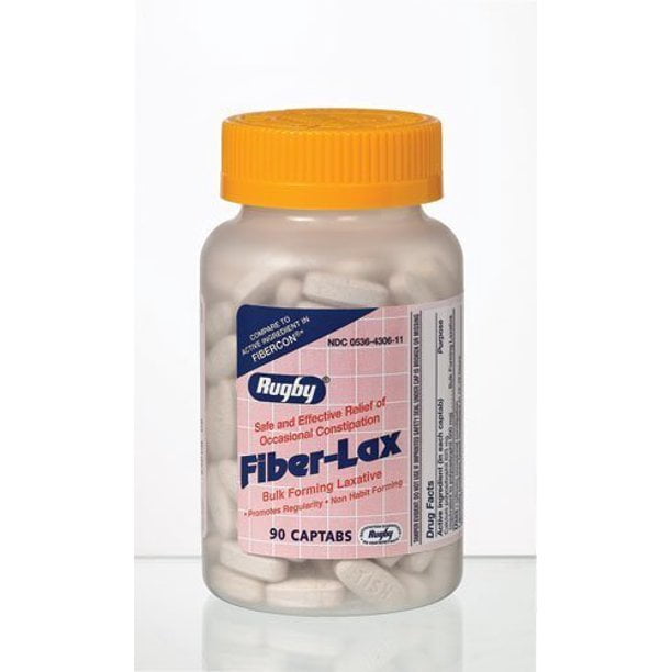 Rugby Fiber-Lax Polycarbo Calcium Polycarbophil Tablets, White, 90 Count