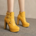 thumbnail image 2 of Xfvqtps Womens Round Toe Ankle Boots Chunky Heel Flatform Booties Faux Leather Back Zip Casual Winter Fashion Shoes Yellow, 2 of 5