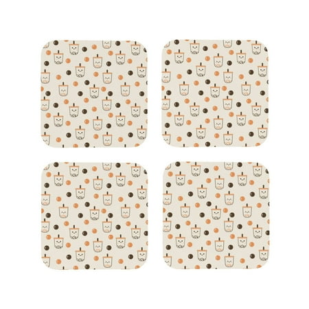

Drink Coasters Set of 4 milk tea No.806 Leather Coasters for Coffee Table Protector Heat Resistant Cute Coasters for Home Decor Housewarming Gifts Bar Kitchen 4 Inch Square