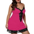 thumbnail image 2 of Puntoco Plus Size Lace Mesh Babydoll Lingerie, Adjustable Strap V Neck Curvy Nightgown, 2 of 9