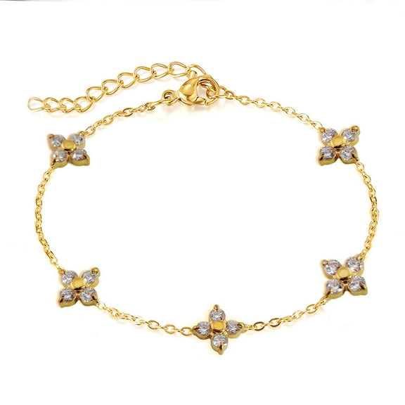 Lucky Clover Bracelet for Women Girls Premium Fashion Large Malachite 5 Motif Clover Bracelets 14K Gold Plated Stainless Steel