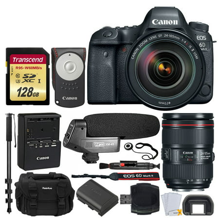 Canon EOS 6D Mark II Digital SLR Camera + EF 24-105mm f/4L IS II USM Lens + 128GB Memory Card + Canon RC-6 Wireless Remote + Vivitar DC59 Gadget Bag + 72