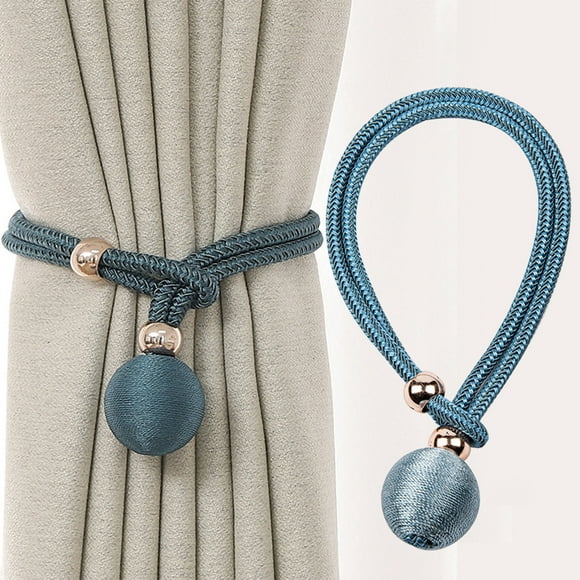 Meitianfacai Curtain Tiebacks,Hand Knitting Cotton Curtain Holdbacks with Adjustable Ball, Curtain Tie Backs for Indoor Outdoor Drapes Decorative (Blue)