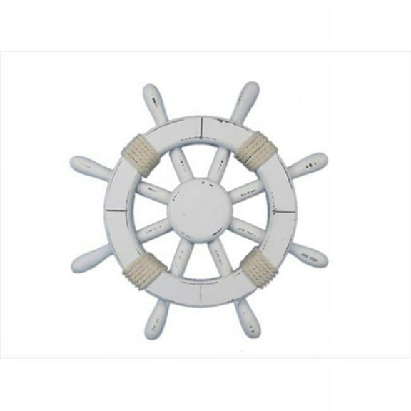 Handcrafted Model Ships Rustic-White-SW-12 Rustic White Ship Wheel 12 in. Decorative Accent