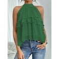 thumbnail image 2 of Women'S Layered Ruffle Hem Sleeveless Halter Chiffon Blouse Flowy Tank Tops Green L, 2 of 8