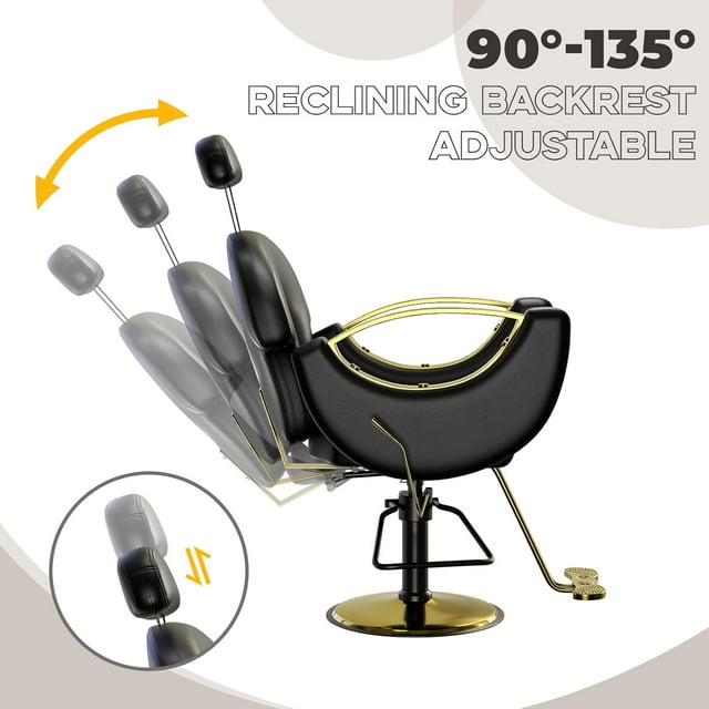 EastVita Chaise de Salon de Barbier à Rotation à 360 Degrés, Chaise de Salon Inclinable Hydraulique à Hauteur Réglable, Multifonction pour Barbier, Noir