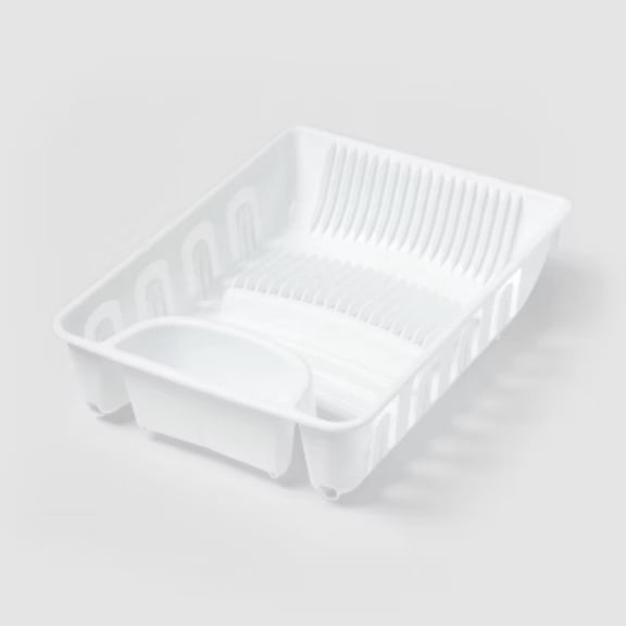 Plastic Dish Drainer White Freestanding Polypropylene Dish Drying Rack, Hand Wash, 17.4" Depth