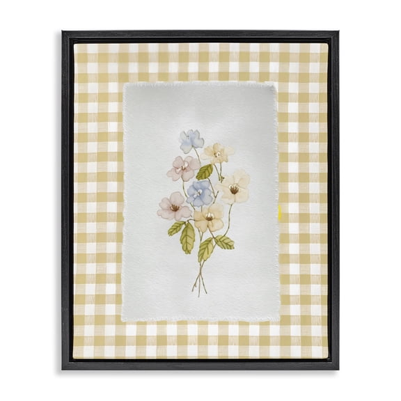 Stupell Industries Soft Gingham Flowers Black Framed Floater Canvas Wall Art, design by Arlington Prints