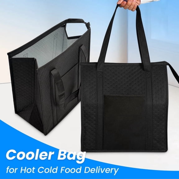 1pc Thermal Bag Textured Non-woven Insulated Cooler Bag with Front Pocket, Zipper Closure for Camping Picnic