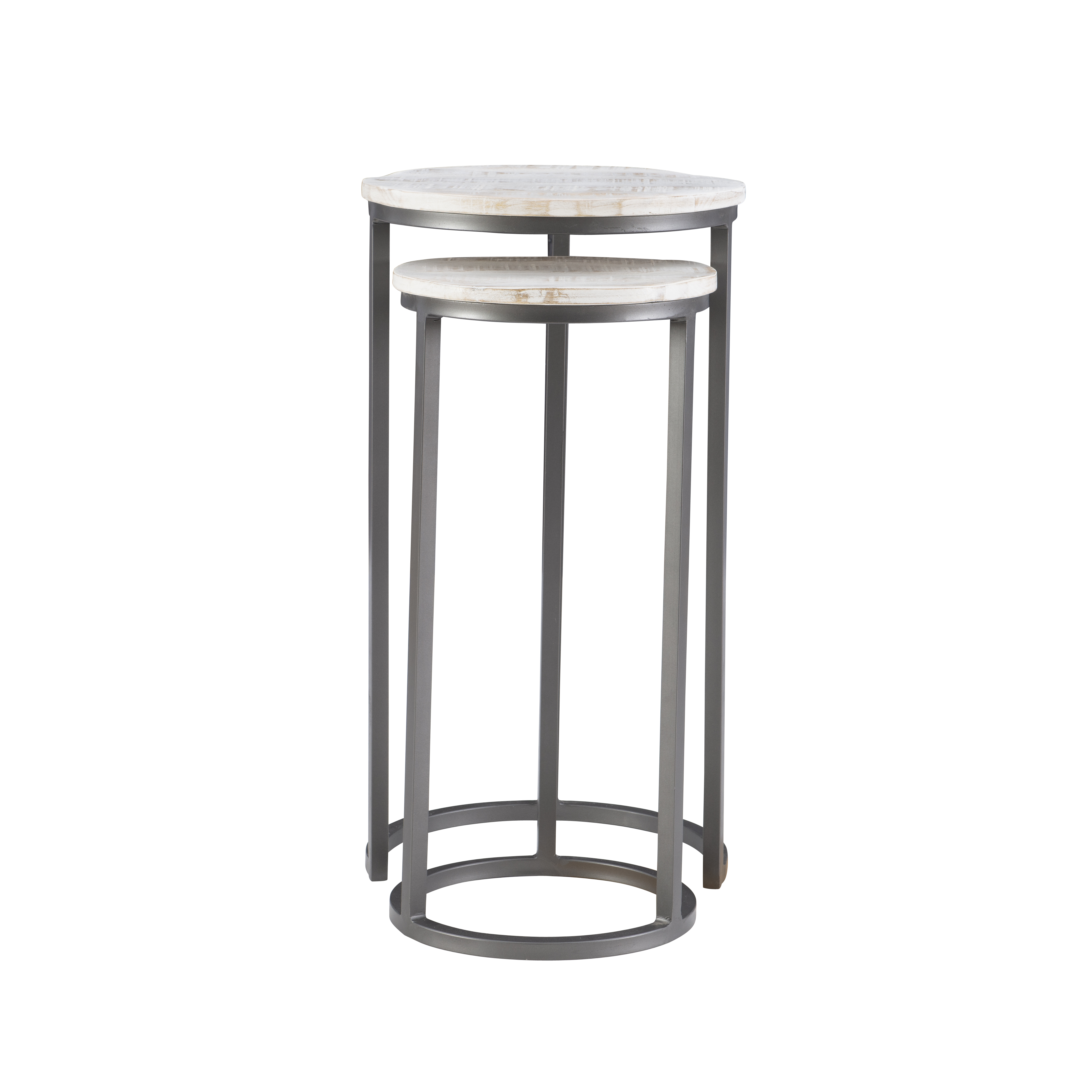 Powell Darden Indoor Modern Nesting Metal Round End Tables, Dark Gray/White Faux Marble, Set of 2