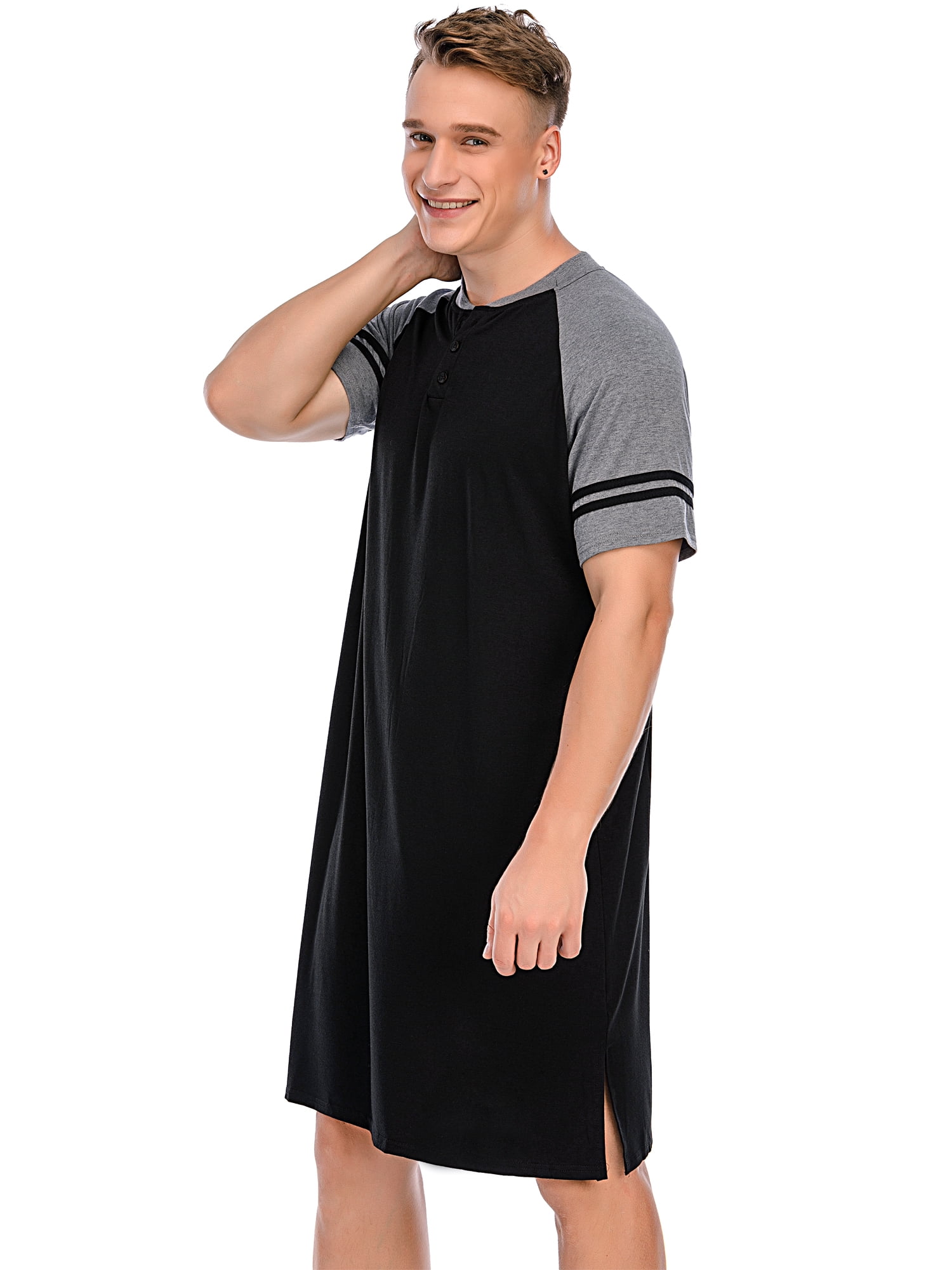 KingShop Mens Nightshirt Short Sleeve Sleepwear Soft Comfy Nightgown ...