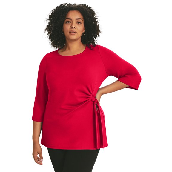 Avenue Women's Plus Size Knit Crepe Tie Detail Tunic