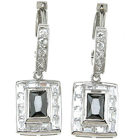 Plutus Sterling Silver Rhodium-Finish Brilliant and Baguettes Fashion Bezel Earrings