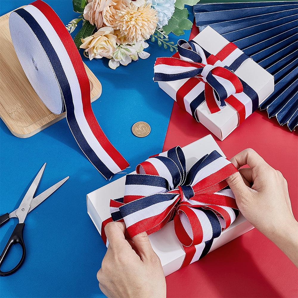 50 Yards Striped Grosgrain Ribbon Red White Blue Ribbon Polyester Grosgrain Ribbon Patriotic Ribbon Red Striped Ribbon 4th of July