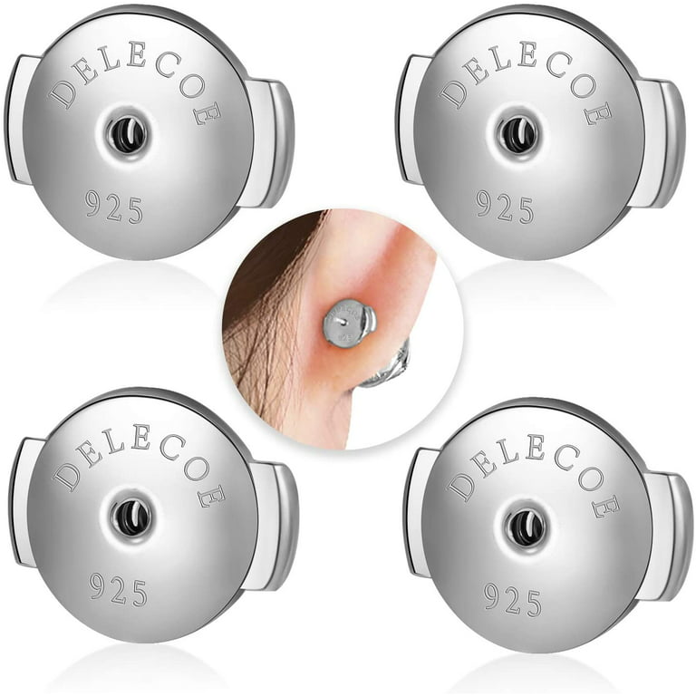  2-Pair Locking Earring Backs For Diamond Studs,925 Sterling  Silver Earring Backs For Studs Secure,14K Plated White Gold Earring Backs  Can Safely Hypoallergenic Earring Backs