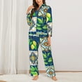 thumbnail image 3 of Kll Lemon And Leaves Print Women'S Long Sleeve Pajamas With Pants Sleepwear Loungewear 2 Set-Medium, 3 of 9