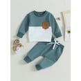 thumbnail image 2 of Wassery Toddler Boys Fall Winter Clothes Long Sleeve Crew Neck Contrast Color Sweatshirt Pullover Top Elastic Waist Sweatpants 2Pcs 6M 12M 18M 2T 3T Infant Baby Boys Pants Sets, 2 of 9