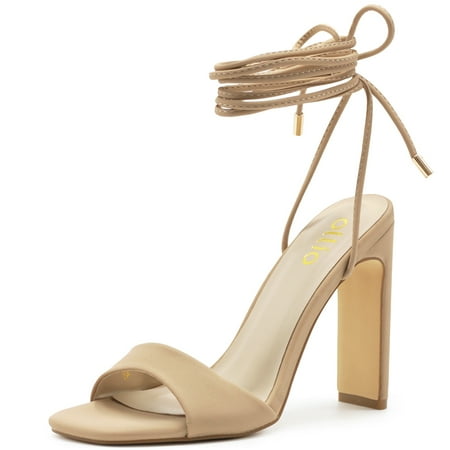 

Ollio Women s Shoes Faux Nubuck or Faux Leather Strappy Tie Leg Open Toe Heeled Sandals SH175