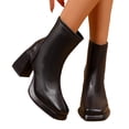 thumbnail image 4 of P-163 Black Ladies Casual Winter Boots Solid Square Toe Back Zipper Chunky High Heel Comfortable Fashionable Short, 4 of 9