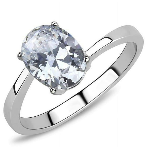 Alamode TK3433-7 Women High Polished Stainless Steel Ring with AAA Grade CZ in Clear - Size 7