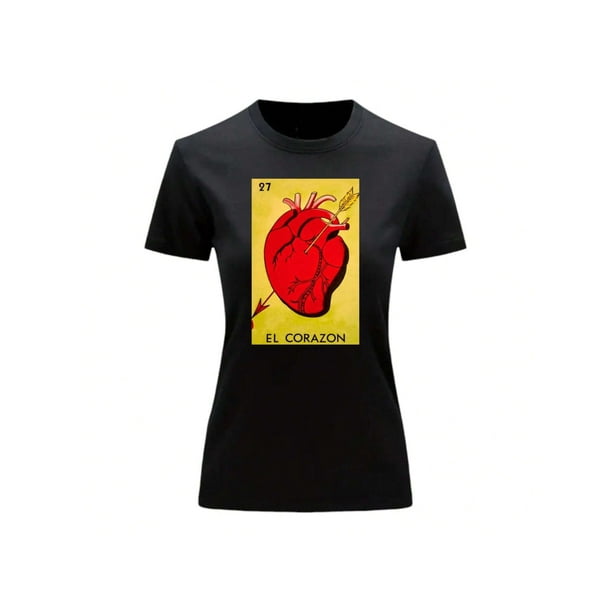 Playera Blusa El Corazon De La Loteria Mexicana Tradicion Mexicana Color Negro Talla Chica Marca Emil SaEs