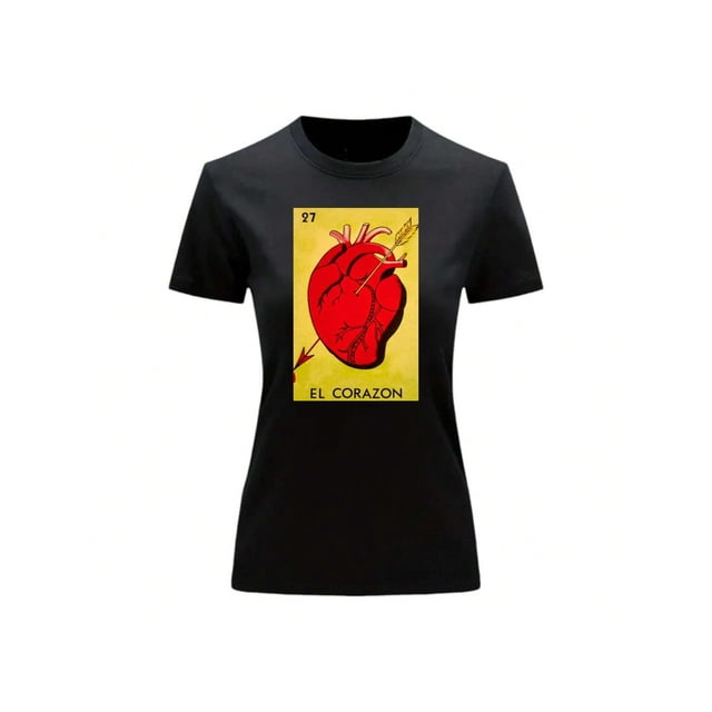 Playera Blusa El Corazon De La Loteria Mexicana Tradicion Mexicana Color Negro Talla Chica Marca Emil SaEs
