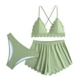 thumbnail image 2 of Sakmal Back Smoothing Bikini Swimsuits for Women Plus Size 3 Piece Swimwear Green Solid Tropical Womens Bathing Suits XL, 2 of 8