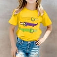 thumbnail image 2 of T-shirts Filles Été Décontracté Imprimé Alligators Col Rond Manches Courtes Hauts Filles Jaune 10-11 Ans, 2 of 5
