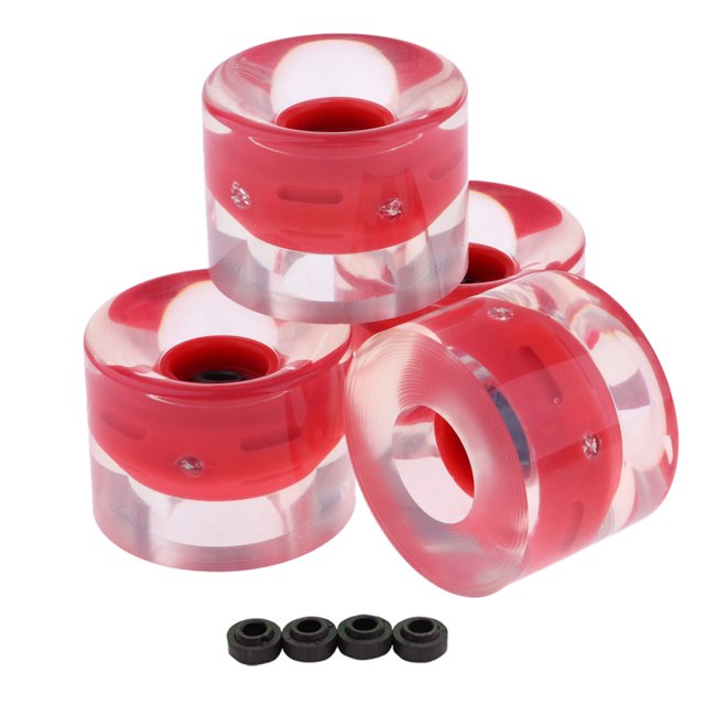 tamizeot 4 Pcs/Ensemble Roues de Planche à Roulettes Longboard PU Rouleaux Clignotants Planche à Roulettes 60x45mm Roues Clignotantes Planche Antidérapante Lumière LED Roue Rouge