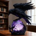 thumbnail image 2 of Gothic Crow LED Lamp, Mysterious Raven on Glowing Orb Sculpture, 3D Hollow Resin Decorative Lamp, Unique Gothic Style Table Light for Home Decor & Gothic Collectors, 2 of 6