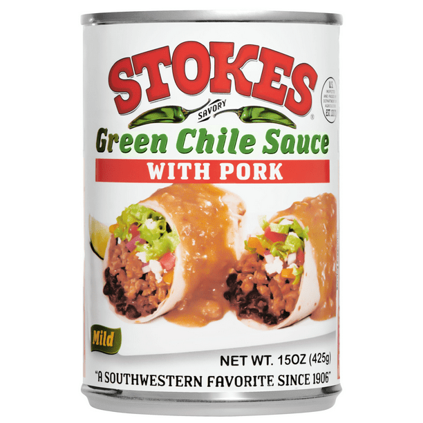 Stokes Green Chile Sauce With Pork, Mild Creamy Sauce with Fire Roasted Green Chiles and Pork