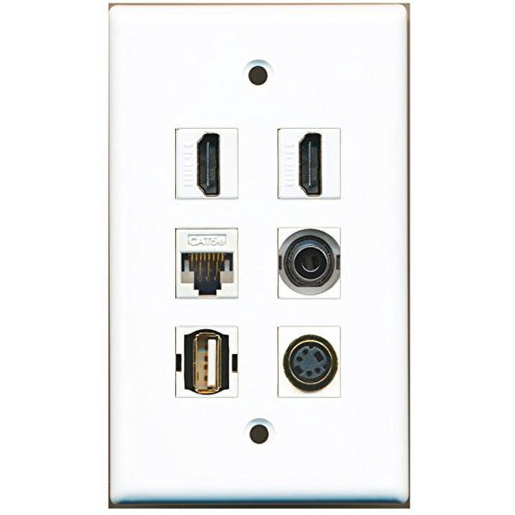 RiteAV - 2 HDMI 1 Port USB A-A 1 Port S-Video 1 Port 3.5mm 1 Port Cat5e Ethernet White Wall Plate