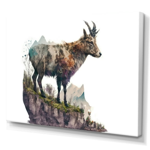 Designart Double Exposure Of A Goat With Nature Canvas Wall Art