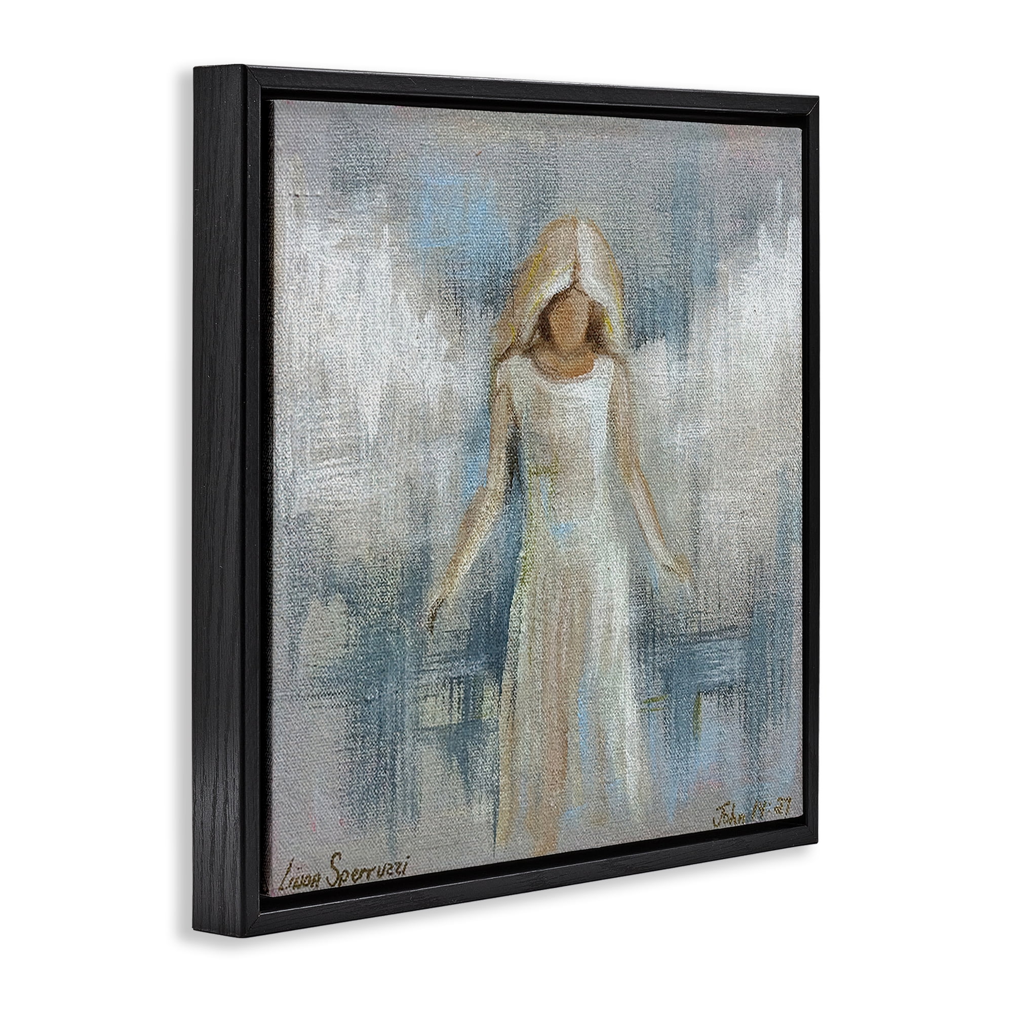 Stupell Industries Ethereal Peace Angel Black Framed Floater Canvas Wall Art, design by Linda Sperruzzi