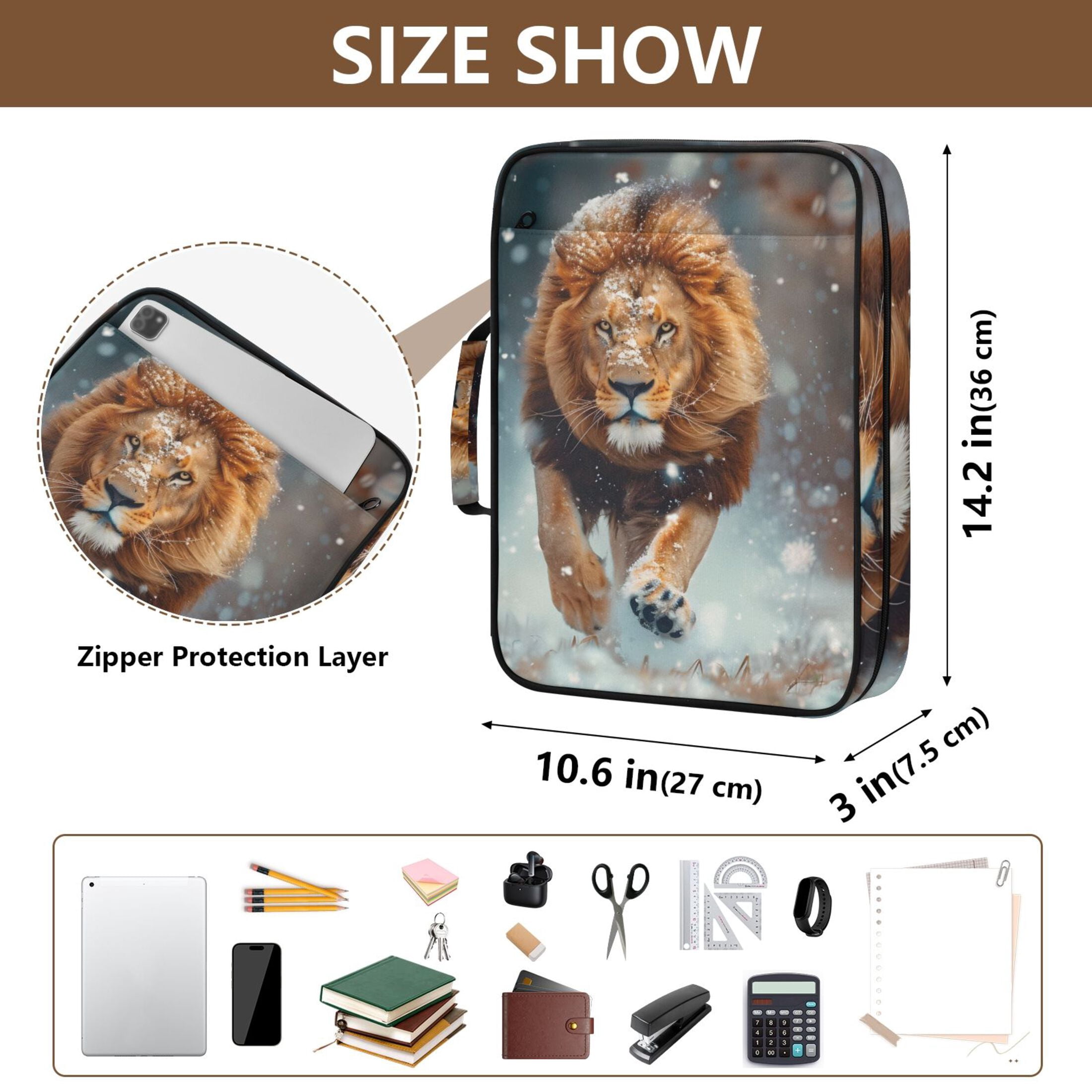Lion Running on The Snowfield Accordion File Organizer Expanding File Folder 3-Ring Binder Bag 500 Sheets A4 Size