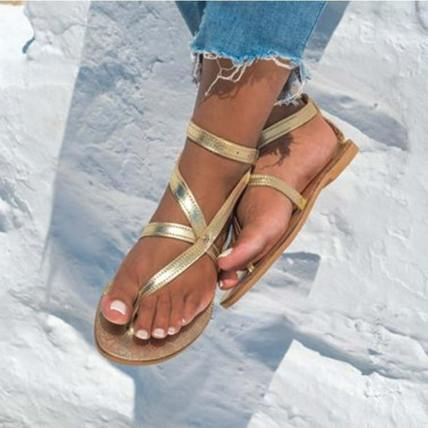 Chanclas de playa planas de vacaciones casuales para mujer Sandalias con hebilla romana cruzada Wmkox8yii nm4529