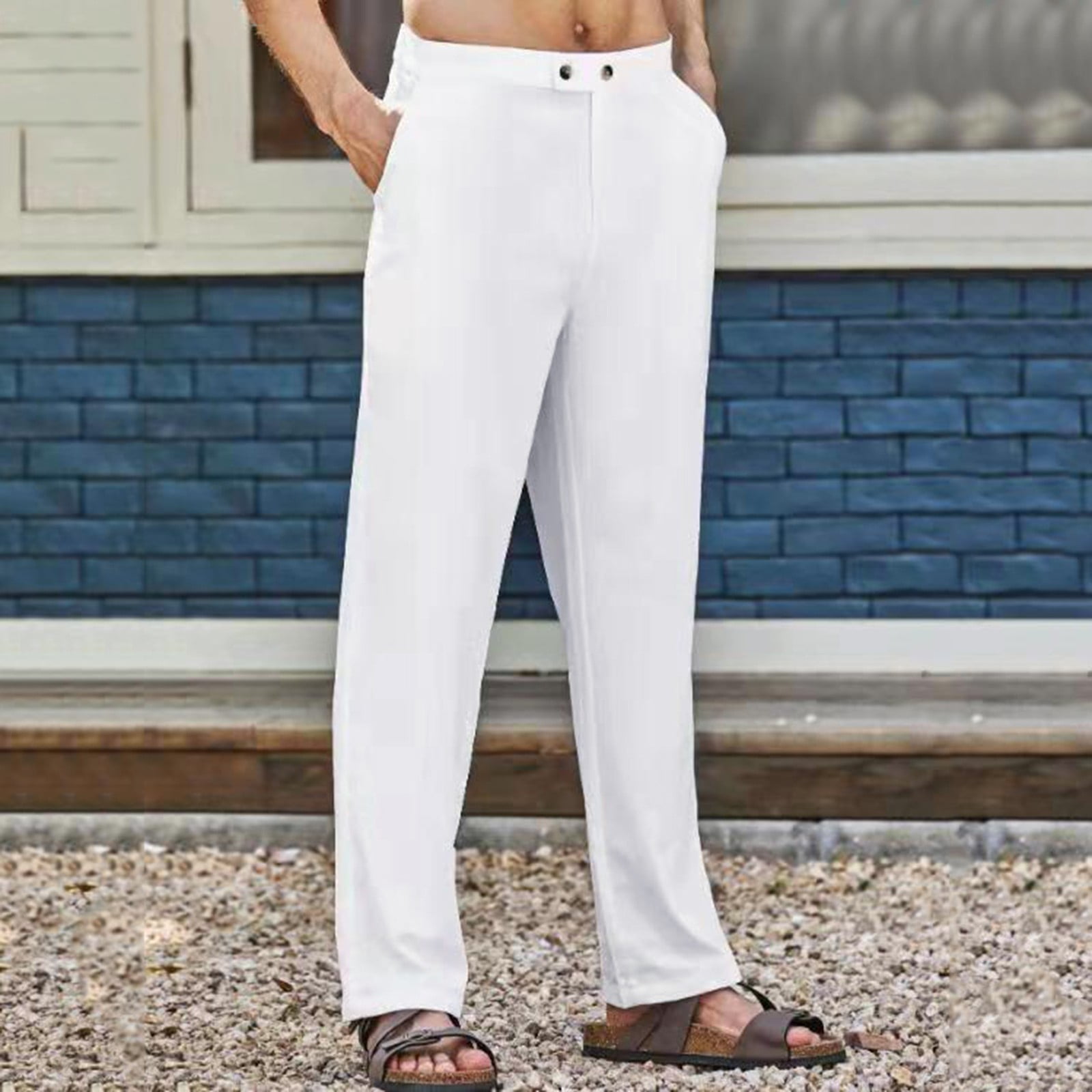 Men Cotton Linen Pants Elasticated Waist Casual Beach Yoga Trousers V1 |  Fruugo QA