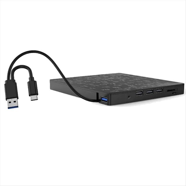 Grabadora de Unidad de CD/DVD Externa 7 en 1 Reproductor de Unidad de DVD Unidad Óptica con Ranuras SD/TF y USB3.0 Unidad Óptica para PC Portátil